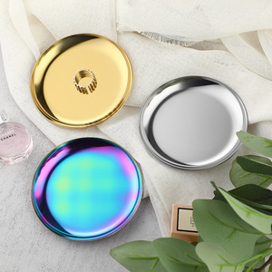 Plateau de présentation de bijoux <span class=keywords><strong>en</strong></span> acier inoxydable avec logo personnalisé pour cadeau, plateau rond petit et doré décoratif, plateau de rangement <span class=keywords><strong>en</strong></span> métal - Product Image 4