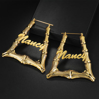 Boucles d'oreilles créoles personnalisées pour femme en acier inoxydable plaqué or 18 carats, avec nom et lettre, tendance, pour le dropshipping