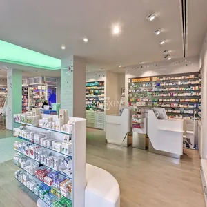 Estantes de madera para tienda, muebles de Interior, vitrina, diseño de mostrador para tienda de salud médica, para farmacia