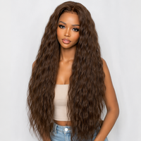Wig sintetis KEMY HAIR New Blend, rambut sintetis campuran 36 inci, HD Lace Front, ikal dalam, tahan panas, untuk wanita kulit hitam.