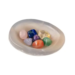 Precio de fábrica, cuenco de ágata natural, juego de siete chakras, piedras caídas con caja de madera