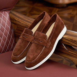 Genuine Sheep Leather and Suede Loafer Shoes Men Velvet <b>Pointed</b> Toe slip on Flats Stylish Branded - Product Image 2