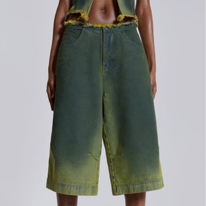 Shorts de mezclilla con lavado ácido al por mayor para mujer, pantalones cortos de mezclilla desgastados, pantalones retro americanos de cintura alta - Product Image 3