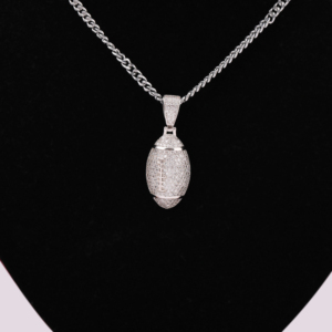 Colgante en forma de bola de rugby de oro macizo de 14 quilates con diamante redondo pequeño cultivado en laboratorio Unisex para todas las ocasiones Hip Hop elegante para fiesta - Product Image 5