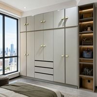 Lemari Pakaian Modular Kombinasi Mewah Melamin Desain Modern Berkualitas Tinggi dengan Bingkai Emas, Laris Manis