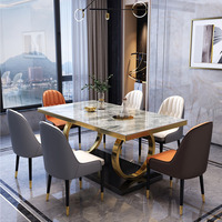 Hanyee 2025, juego de mesa de comedor moderno de acero inoxidable, llegada dorada, muebles de piedra sinterizada para comedor, nuevo estilo minimalista