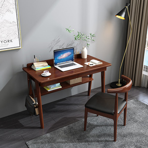 Solid Wood <b>Desk</b> With Bookshelf 0.8m 1m 1.2m 1.4m Natural Walnut Color Home Office Study <b>Computer</b> <b>Desk</b> Chair Set - Product Image 4