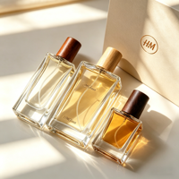Botol Parfum Kaca Persegi Panjang HANMING HH-273 Grosir, Dapat Disesuaikan 30ml/50ml/100ml, Tutup Kayu, Permukaan Semprot, Sablon Sutra
