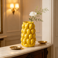 Vas Keramik Kuning Relief Lemon 3D Custom Grosir Gaya Mediterania Lukisan Tangan Ramah Lingkungan Pot Bunga Rumah Restoran
