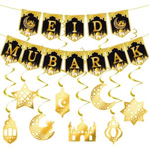 Nuevo Banner Dorado de Eid Mubarak con Espirales Colgantes, Guirnalda de Espirales Colgantes para Decoraciones de Eid Mubarak - Product Image 2