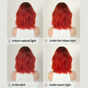 Peluca de Fibra Sintética Ondulada y Rizada Roja Nova de 14 Pulgadas para Mujer con <span class=keywords><strong>Flequillo</strong></span> Estilo Ocho para Uso Diario - Product Image 4