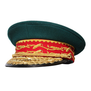 Nhà máy tùy chỉnh cao cấp long lanh vàng thêu vành màu xanh lá cây màu đen polyester lót màu xanh lá cây len ceramonial diễu hành Mũ sĩ quan - Product Image 2