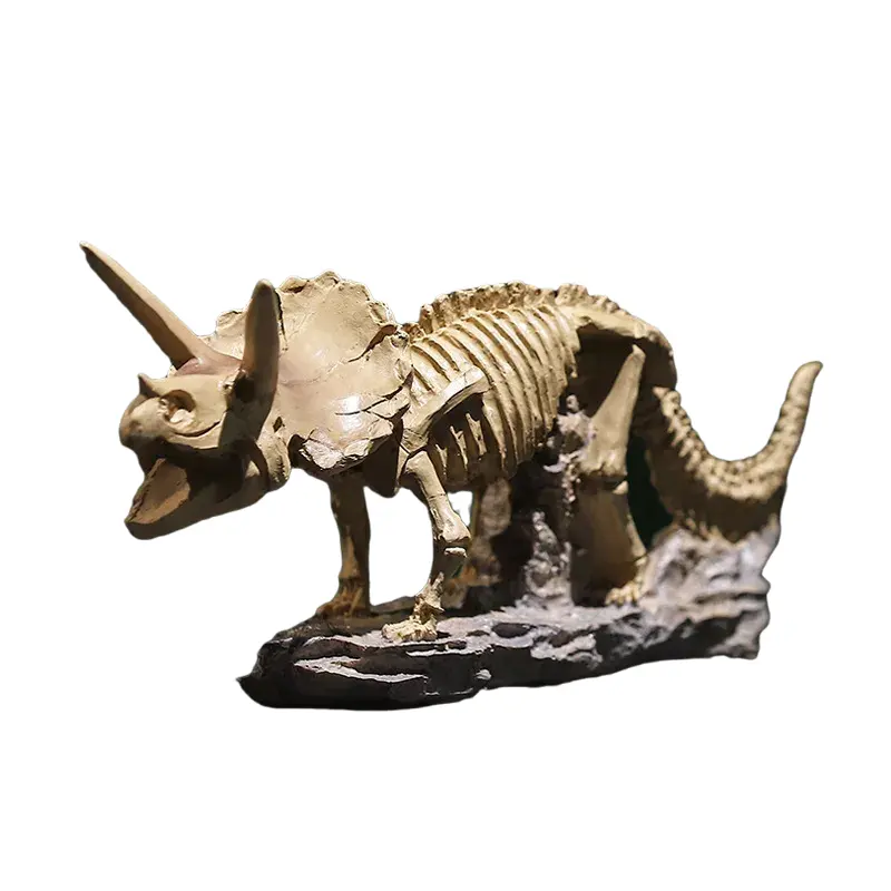 Escultura de fósil de Triceratops, ornamento de dinosaurio, esqueleto de resina, artesanía, decoración del hogar