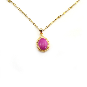 HY0020精致别致的天然绿色紫红色CZ铺路椭圆形侯爵夫人玉吊坠不锈钢项链女士 - Product Image 5