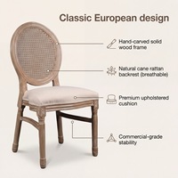 Chaise en bois moderne durable avec dossier en rotin Louis, style français de haute qualité pour mariages, fêtes, hôtels, restaurants, événements en plein air