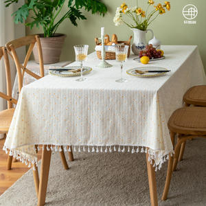 Nappe Jacquard Rectangulaire Style Japonais en Coton et Lin pour Usage Domestique avec Pompons, Housse de Table Basse Anti-Poussière - Product Image 5