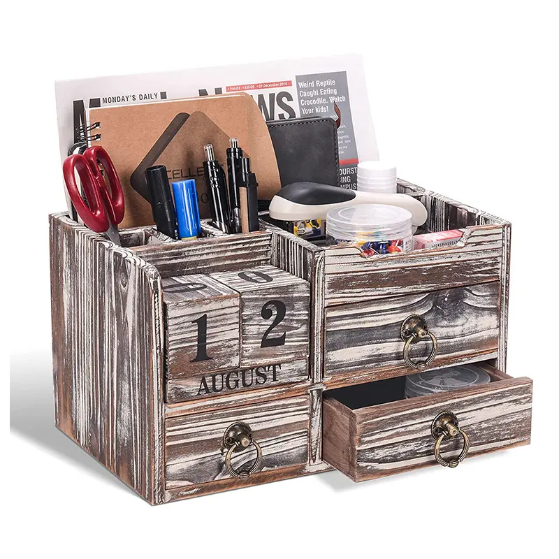 Desktop Studie Opslag Bureau Set Organizer Kantoorbenodigdheden Houten Bureau Organizer