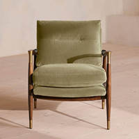 Fauteuil de salon de luxe au design du milieu du siècle, cadre en bouleau massif, ensemble de chaises en tissu vintage