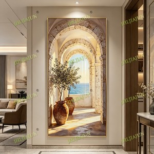 Factory wholesale customization Wall Art Mediterranean Archway Sea View Home Decoration <b>LED</b> Frame crystal porcelain painting - Product Image 4