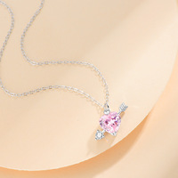 Collier romantique en argent sterling 925 avec pendentif cœur flèche en zircon, collier fin avec cœur rose en CZ