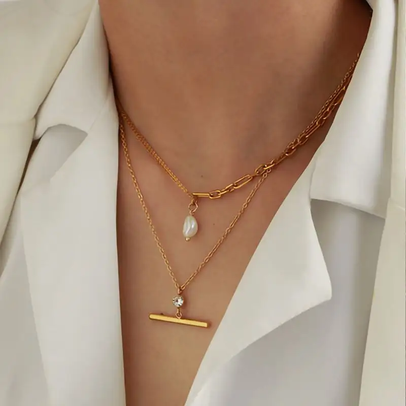 INS Trendy Edelstahl 18 Karat Gold PVD beschichtet T Bar Choker Halskette Layer ing Chain Toggle Halsketten Schmuck