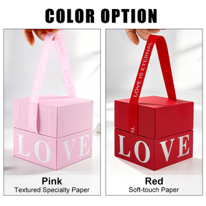 Boîte cadeau carrée rouge rose avec poignée en ruban pour la Saint-Valentin, les faveurs de mariage, impression de logo personnalisé, emballage en papier de luxe, OEM - Product Image 3