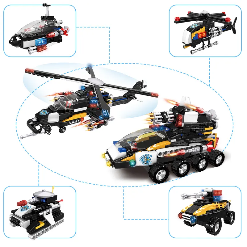 Enfants ville Police hélicoptère SWAT équipe voiture combat sous-marin en plastique bloc de construction brique voiture ensemble Construction jouet