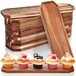 Wooden Rectangular Serving <b>Tray</b> 26x21x17cm Octagonal Design For Fruit Dessert <b>Snack</b> Residential Use - Product Image 2