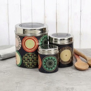 Bohemian Style Round Food <b>Containers</b> with Airtight <b>Lids</b> Capacity <b>Plastic</b> Storage Jars for Kitchen Use - Product Image 1