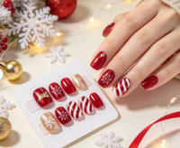 Ongles à presser de style français pour Noël, courts, motif marbré, logo personnalisé, qualité export automne/hiver, usine de pointes d'ongles