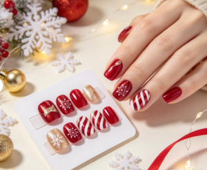 Ongles à presser de style français pour Noël, courts, <span class=keywords><strong>motif</strong></span> marbré, logo personnalisé, qualité export <span class=keywords><strong>automne</strong></span>/hiver, usine de pointes d'ongles - Product Image 1