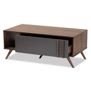 Mesas de centro dark colored OEM 5 legs floor tables walnut finish vintage wood coffee table with one big drawer