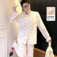 Pyjama en coton à imprimé floral pour femme, vêtements de nuit printemps-automne à manches longues, nouvelle collection 2026, ensemble 2 pièces pour la maison