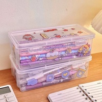 Boîte de rangement transparente à motif carré, organiseur de bureau pour enfants, grande capacité, boîte à crayons en plastique