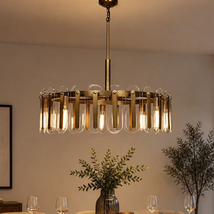Factory Custom Modern Brass Glass Chandelier Source Manufacturer Decorative Circular Pendant <b>Light</b> for <b>Dining</b> Room Hotel - Product Image 5