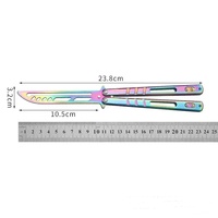 Couteau d'entraînement tout acier finition miroir, manche en acier, 23,6 cm, pour exercices de maniement, sans entretien, non affûté, pour tours de magie