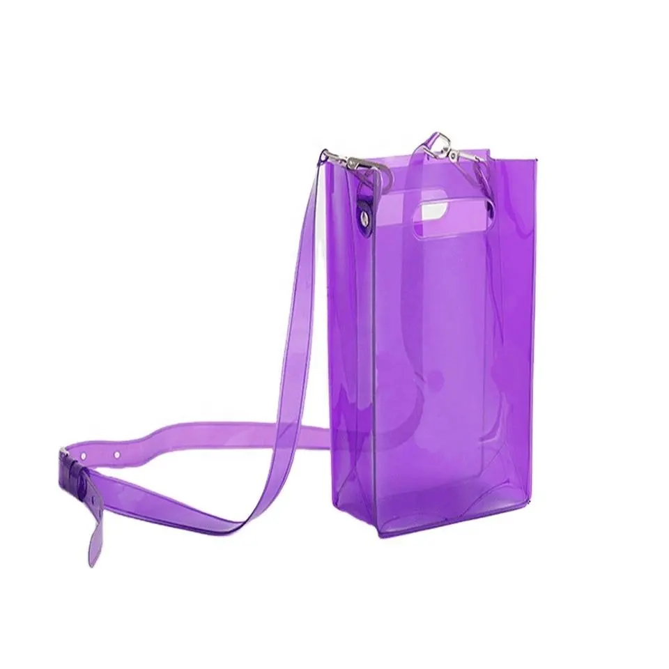 Venta caliente transparente cremallera superior bolsa de viaje impermeable estadio aprobado transparente PVC bandolera, bandolera pvc