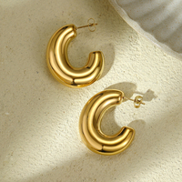 Anting-anting berbentuk C Stainless Steel PVD emas 18K anting-anting Hoop berongga geometris personalisasi berlebihan