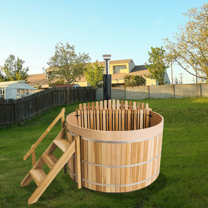 Bain à remous au bois au design moderne, revêtement en bois massif, revêtement intérieur en acier inoxydable 304, poêle à bois, spa de jardin extérieur - Product Image 2