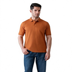 Men's Solid <b>Orange</b> Polyester/Cotton Blend Pique for Shirt Short Sleeve Casual Breathable Quick Dry Front Logo Regular Fit - Product Image 3