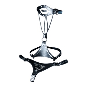 QK-Y8212 Conjunto de Lencería BDSM de Cuero PU con Máscara Labial, Arnés de Pecho, Pantalones con Correas de Sujeción y Arnés Corporal - Product Image 2