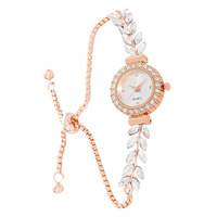Nouvelle montre élégante et écologique pour femme, bracelet délicat à motif de feuilles de 28 mm, accents de diamants, bracelet réglable, quartz