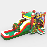 Structure gonflable de Noël combinée avec toboggan, parcours à roues, château gonflable à thème dinosaure et anime, pour la location promotionnelle, les fêtes et usage commercial