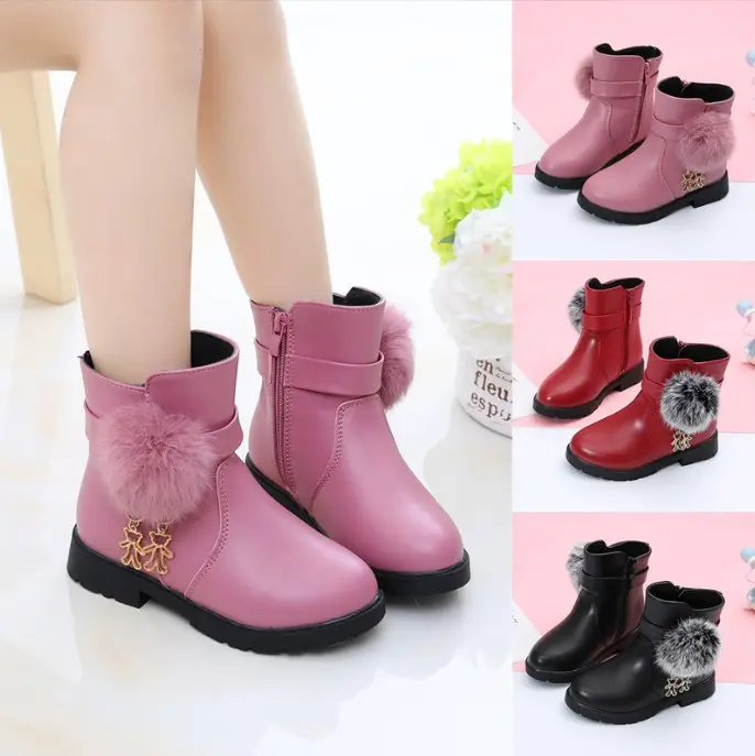 Brand New Fashion Winter Children's Girls Boots Plush Warm Cotton High Long Boots Kids princess Leather Boot Shoes for Big Girls