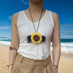 Bohemian Beach Sunglasses <b>Clip</b>, Snap-on Neckband Sunglasses <b>Clip</b>, Handmade Raffia Daisy Hat <b>Clip</b> - Product Image 4