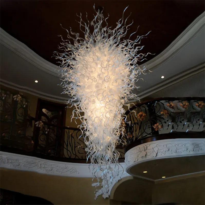 Lustre moderno de grande modelo em branco com led, lustre de vidro iluminado para interior e casa