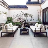 Chinesischer Outdoor-Sofa-Set im Patio-Stil, Aluminiumlegierungsrahmen, wasserdichter Stoff, hochelastischer Schwamm für Villa, Hof, Hotel