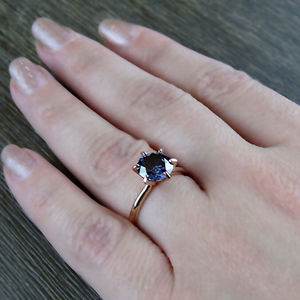 Anillo de Compromiso Solitario de Moissanita Redonda Gris Oscuro de 1ct 1.25ct 2ct con Baño de Oro Rosa para Fiestas Nupciales - Product Image 4