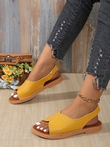 Sandales plates d'été pour femmes en cuir grainé avec bride arrière, bout fendu, design avant fermé, semelle antidérapante, chaussures de vacances d'extérieur - Product Image 6