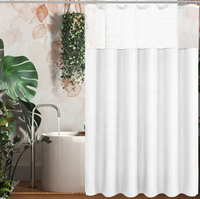 Rideau de douche gaufré simple couche, qualité hôtelière, lavable en machine, avec voile transparent intégré